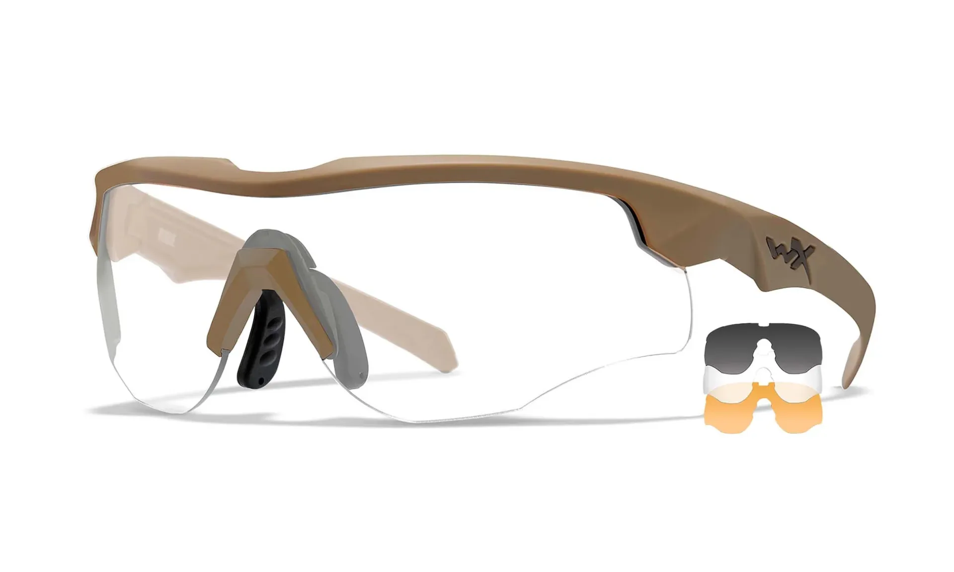 [2862] Wiley X WX ROGUE COMM - Grey/Clear/Rust Lenses - Tan Frame - 2862