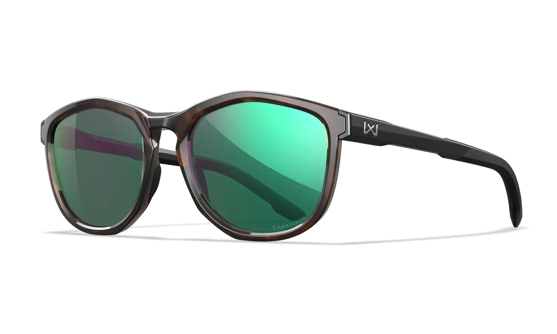Wiley X Bravo- Captivate Polarized Green Mirror Lenses - Gloss Tortoise/Gloss Black Frame - AC4BRV07